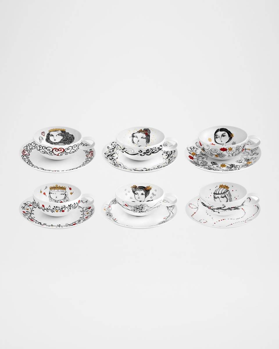 Rainhas de Portugal 8.5 oz. Teacups & Saucers, Set of 6